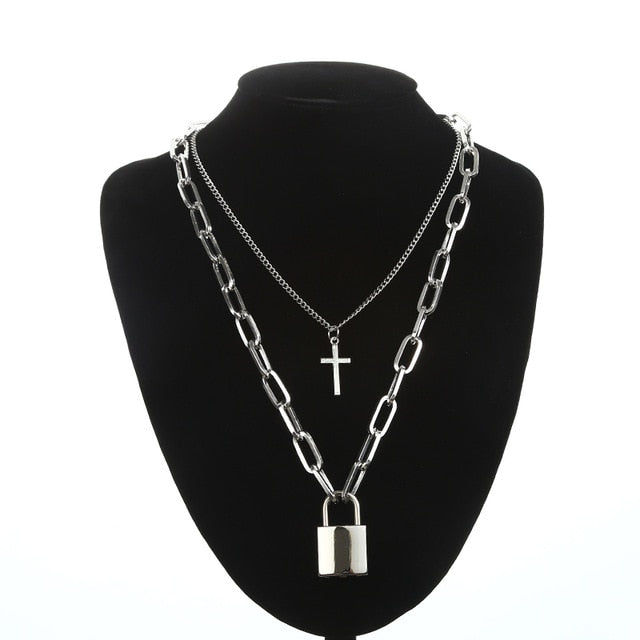 Lock Chain Necklace With A Padlock Pendants
