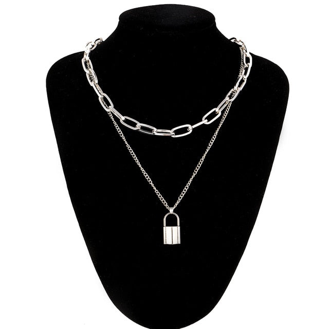 Lock Chain Necklace With A Padlock Pendants