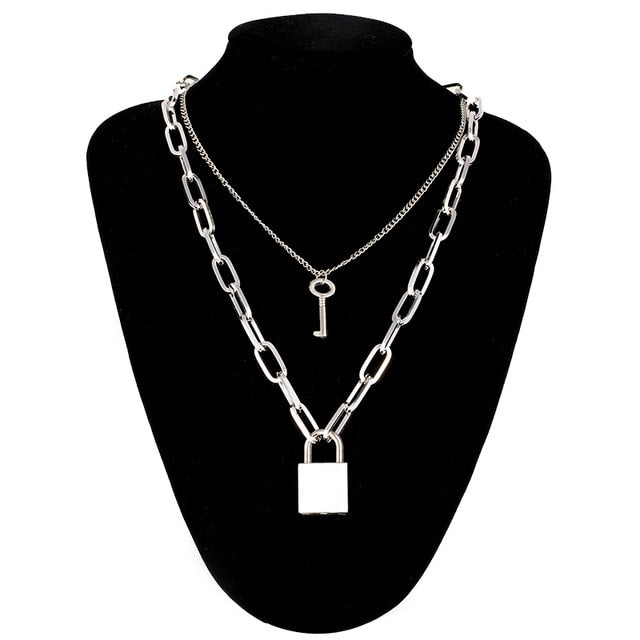Lock Chain Necklace With A Padlock Pendants