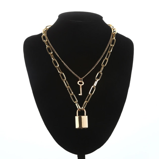 Lock Chain Necklace With A Padlock Pendants