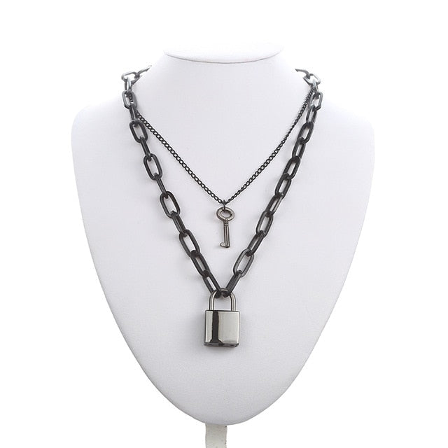Lock Chain Necklace With A Padlock Pendants