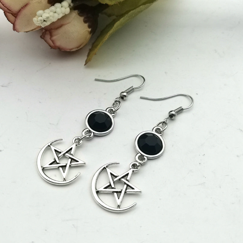 Crescent Goddess Black Birthstone Earrings