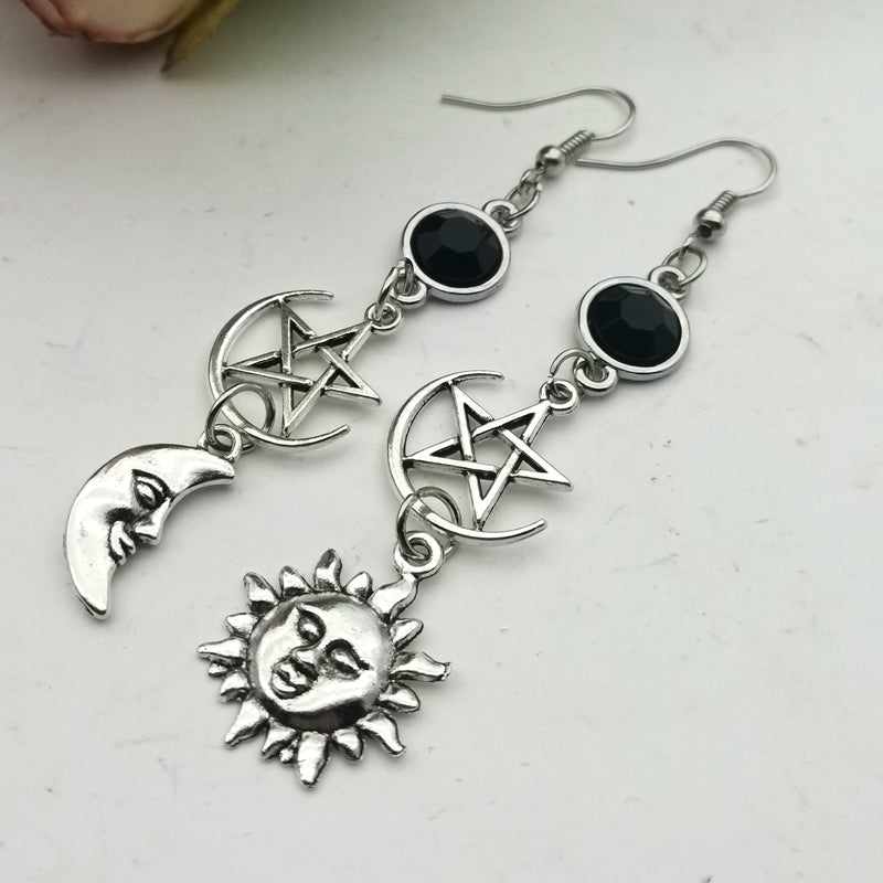 Crescent Goddess Black Birthstone Earrings