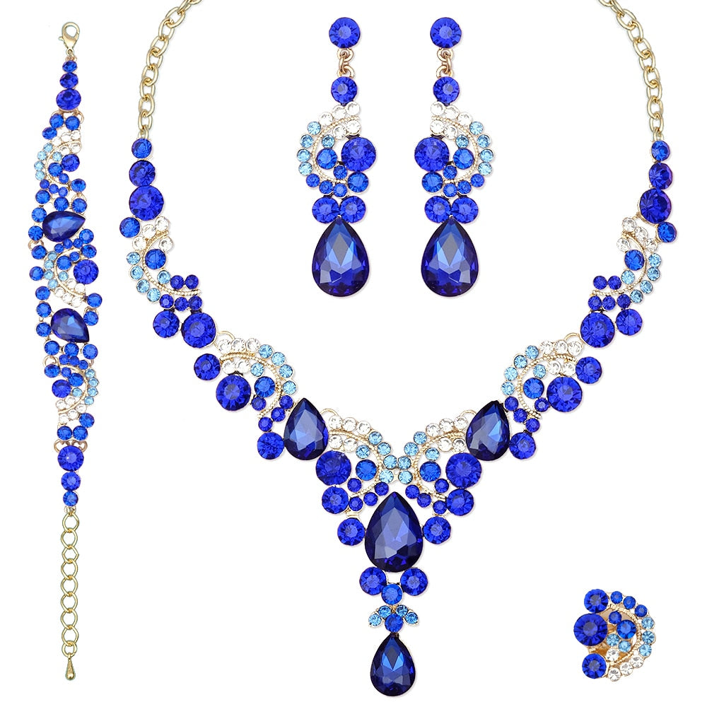 Luxury Crystal Earrings Necklace Bridal Wedding Jewelry Set