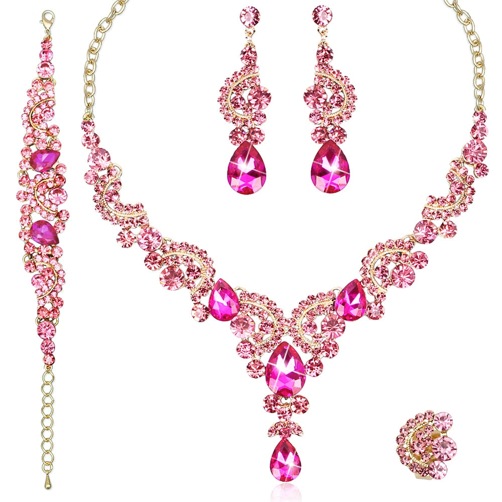 Luxury Crystal Earrings Necklace Bridal Wedding Jewelry Set