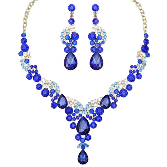 Luxury Crystal Earrings Necklace Bridal Wedding Jewelry Set