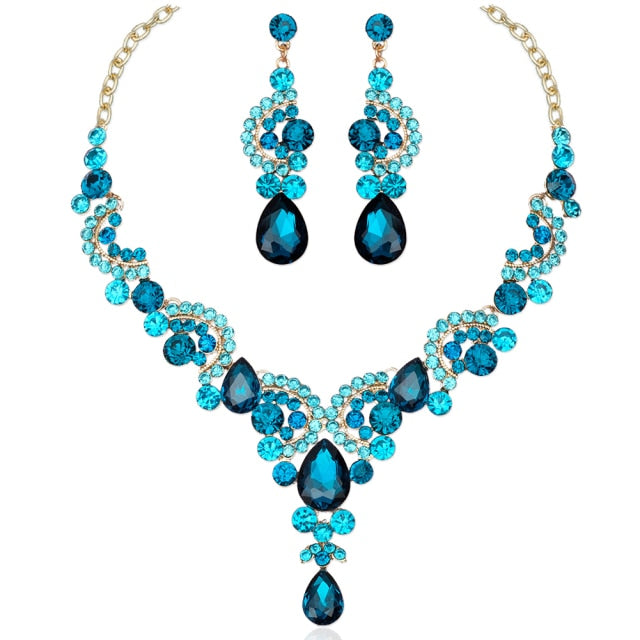 Luxury Crystal Earrings Necklace Bridal Wedding Jewelry Set