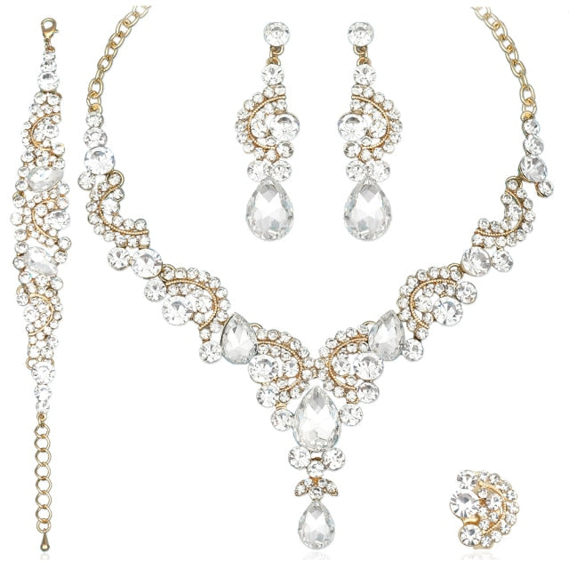 Luxury Crystal Earrings Necklace Bridal Wedding Jewelry Set