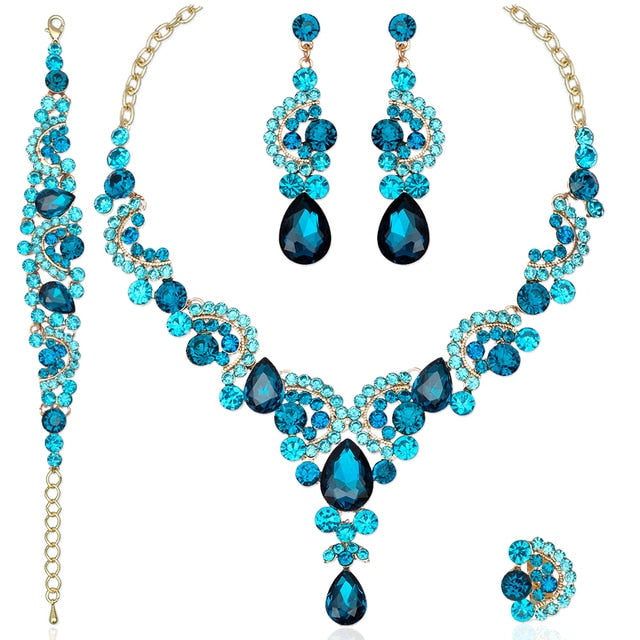 Luxury Crystal Earrings Necklace Bridal Wedding Jewelry Set