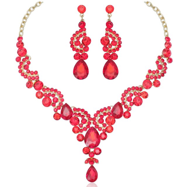 Luxury Crystal Earrings Necklace Bridal Wedding Jewelry Set