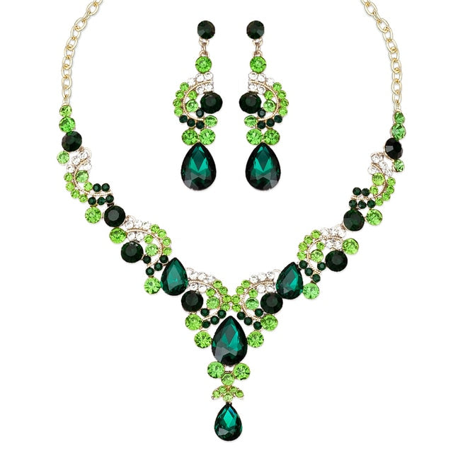 Luxury Crystal Earrings Necklace Bridal Wedding Jewelry Set