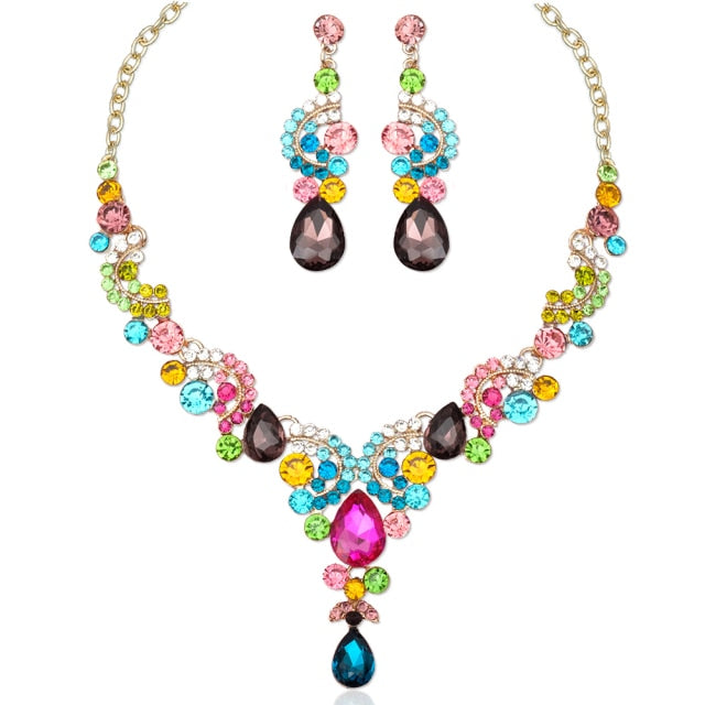 Luxury Crystal Earrings Necklace Bridal Wedding Jewelry Set