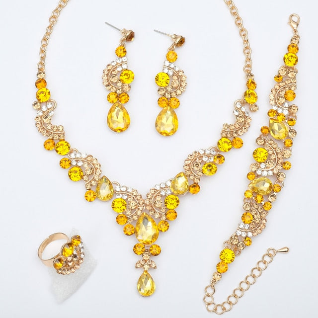 Luxury Crystal Earrings Necklace Bridal Wedding Jewelry Set