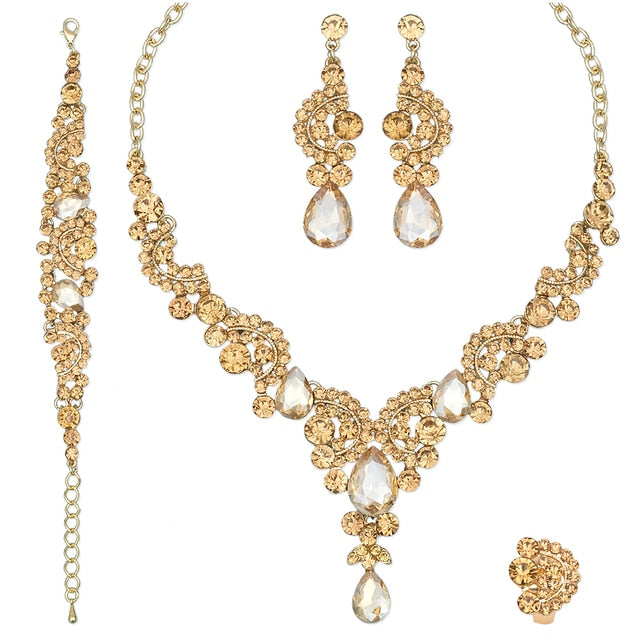 Luxury Crystal Earrings Necklace Bridal Wedding Jewelry Set