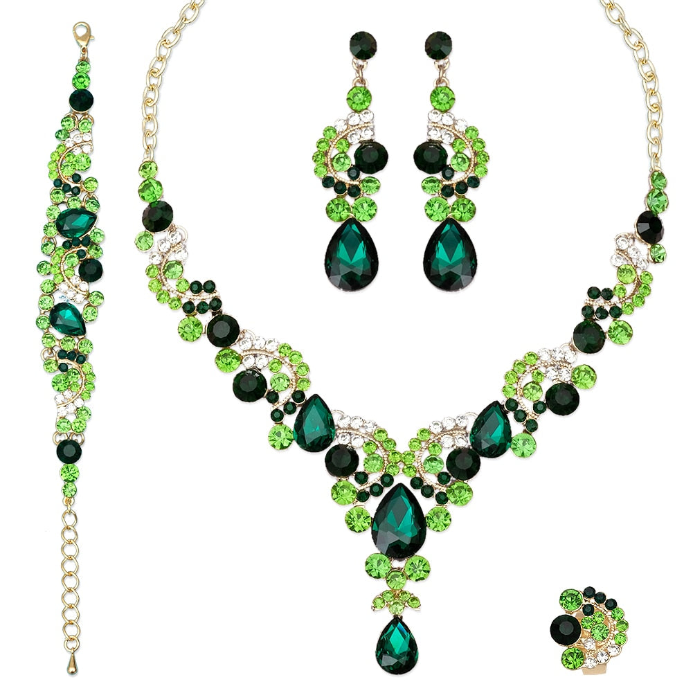 Luxury Crystal Earrings Necklace Bridal Wedding Jewelry Set
