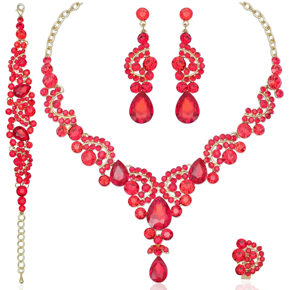 Luxury Crystal Earrings Necklace Bridal Wedding Jewelry Set