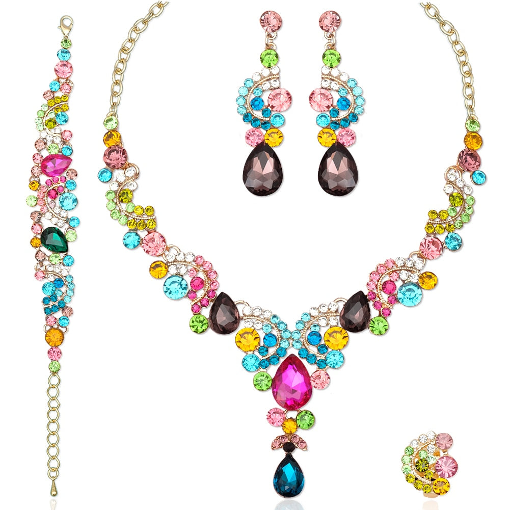 Luxury Crystal Earrings Necklace Bridal Wedding Jewelry Set