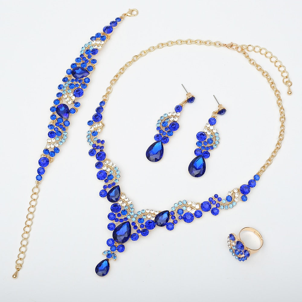 Luxury Crystal Earrings Necklace Bridal Wedding Jewelry Set