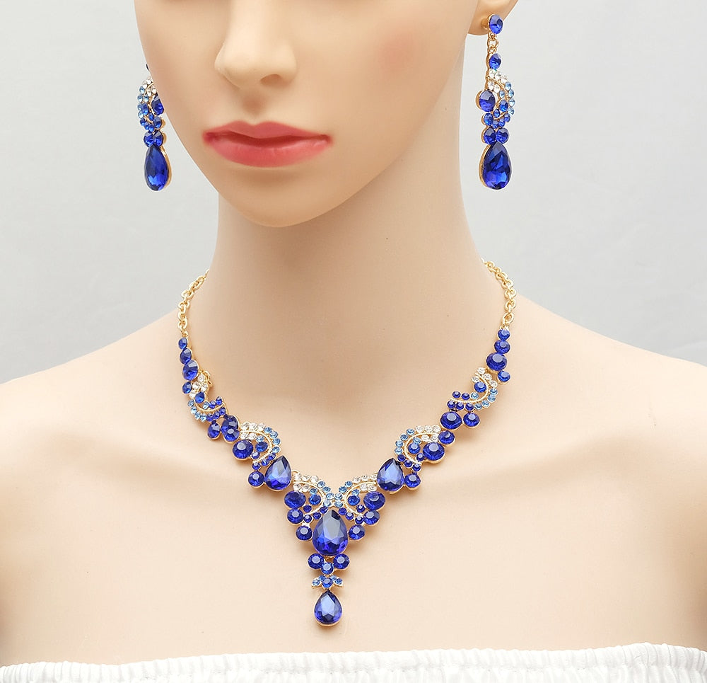 Luxury Crystal Earrings Necklace Bridal Wedding Jewelry Set