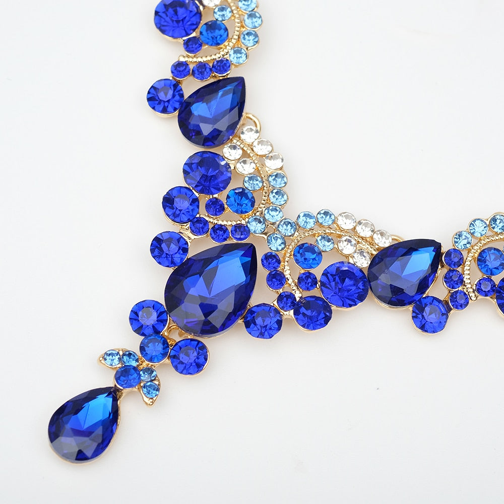 Luxury Crystal Earrings Necklace Bridal Wedding Jewelry Set