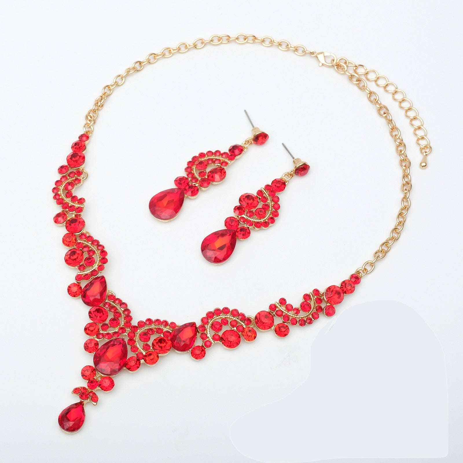 Luxury Crystal Earrings Necklace Bridal Wedding Jewelry Set