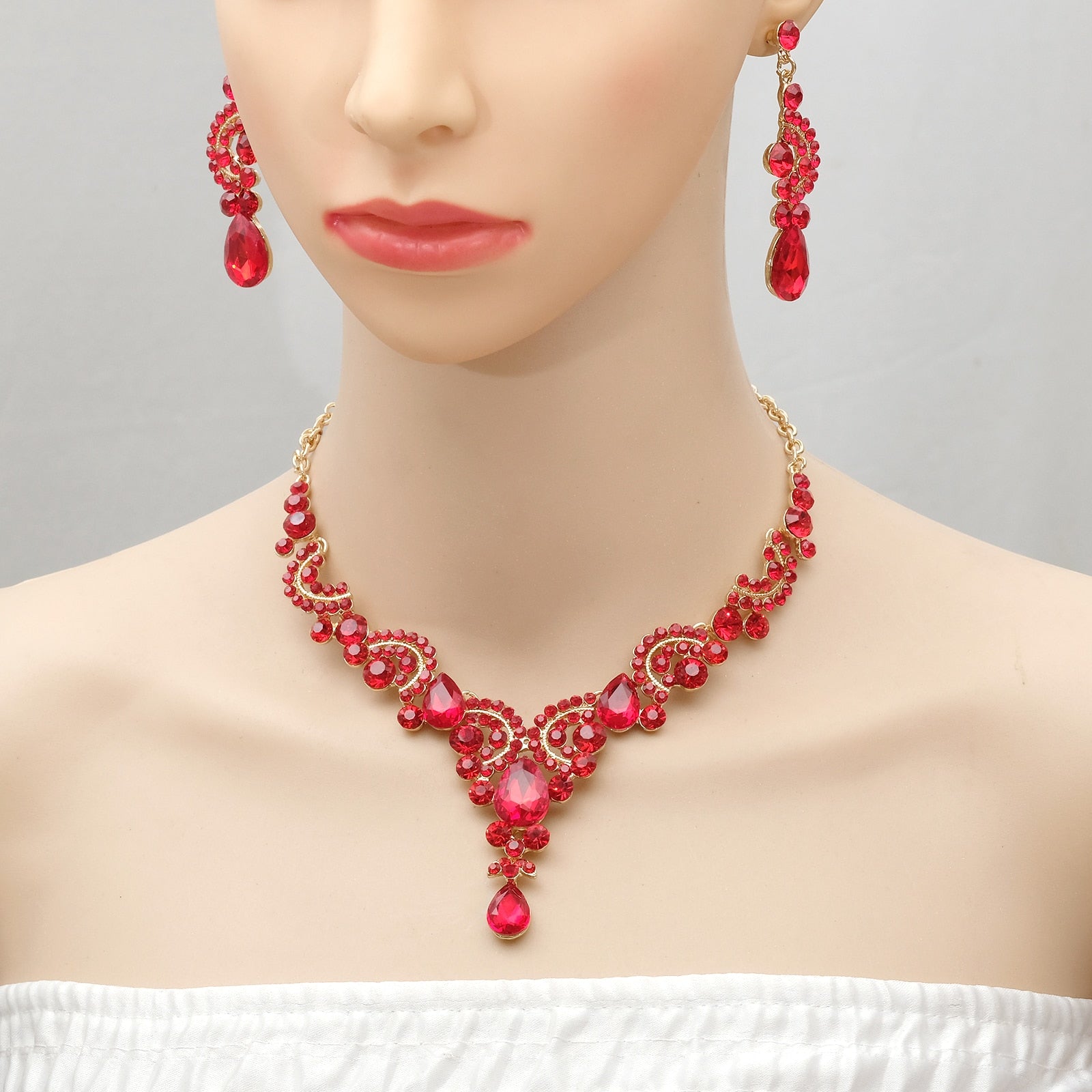 Luxury Crystal Earrings Necklace Bridal Wedding Jewelry Set