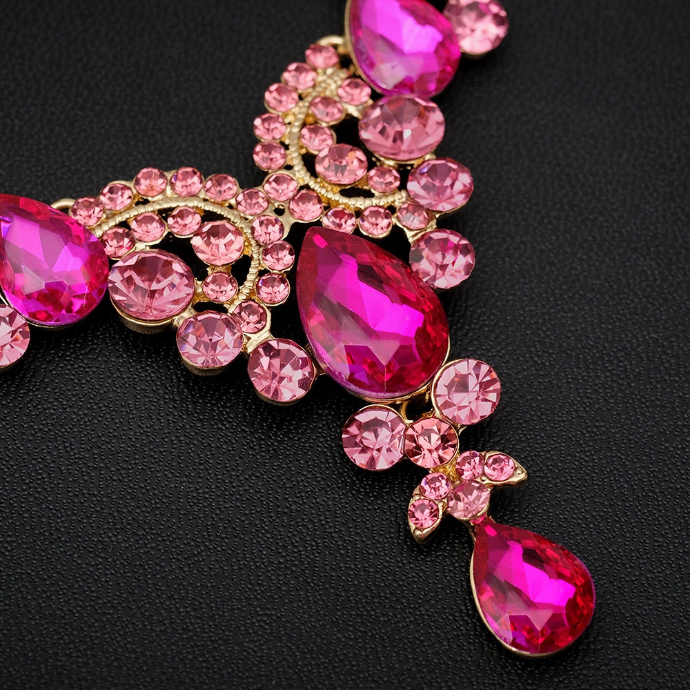 Luxury Crystal Earrings Necklace Bridal Wedding Jewelry Set
