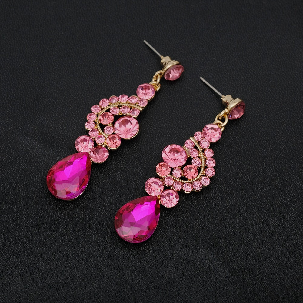 Luxury Crystal Earrings Necklace Bridal Wedding Jewelry Set