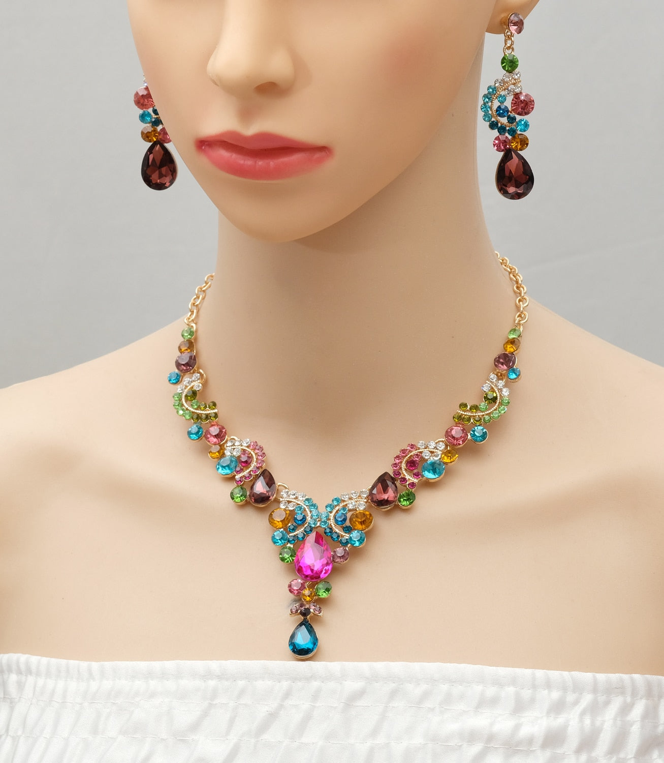 Luxury Crystal Earrings Necklace Bridal Wedding Jewelry Set