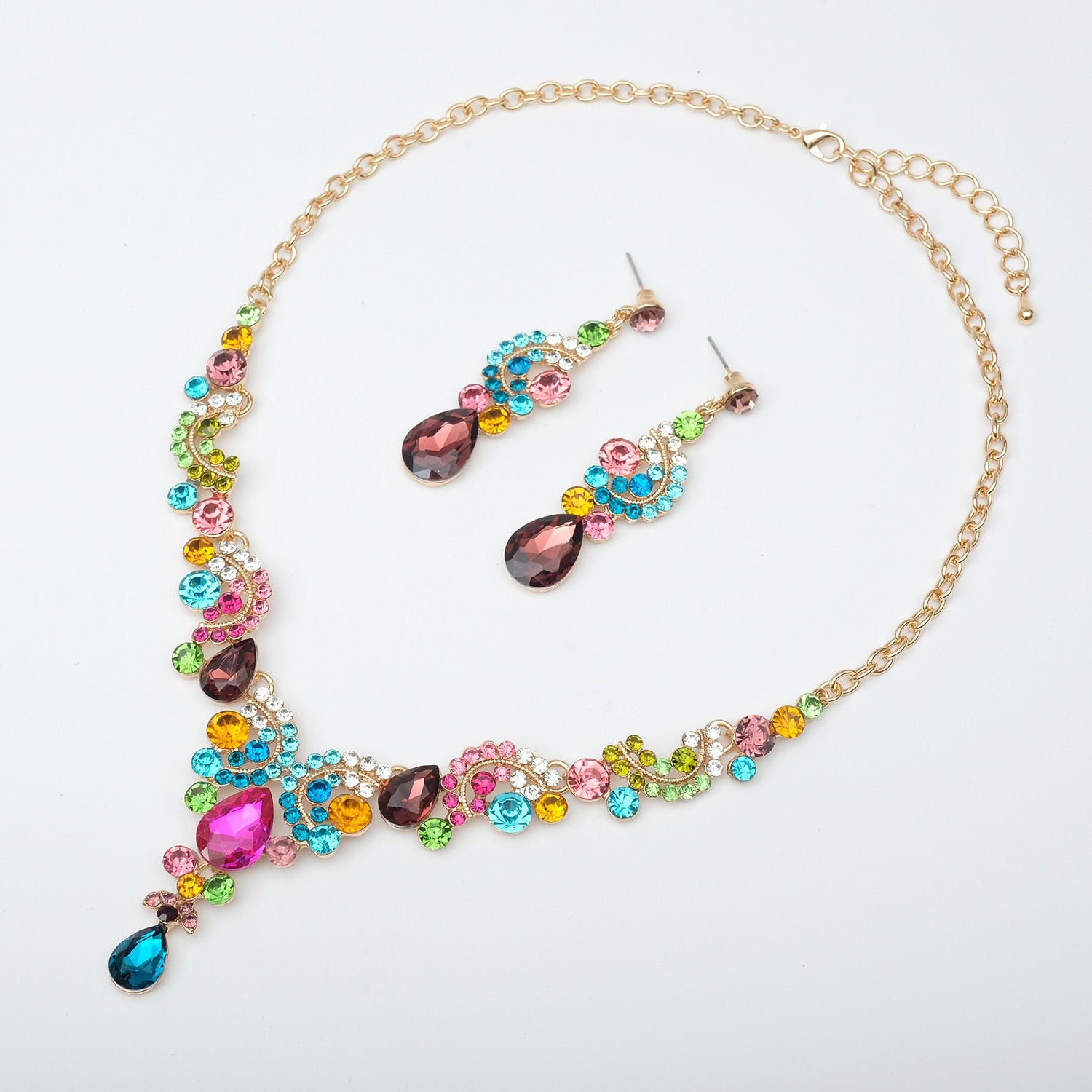 Luxury Crystal Earrings Necklace Bridal Wedding Jewelry Set