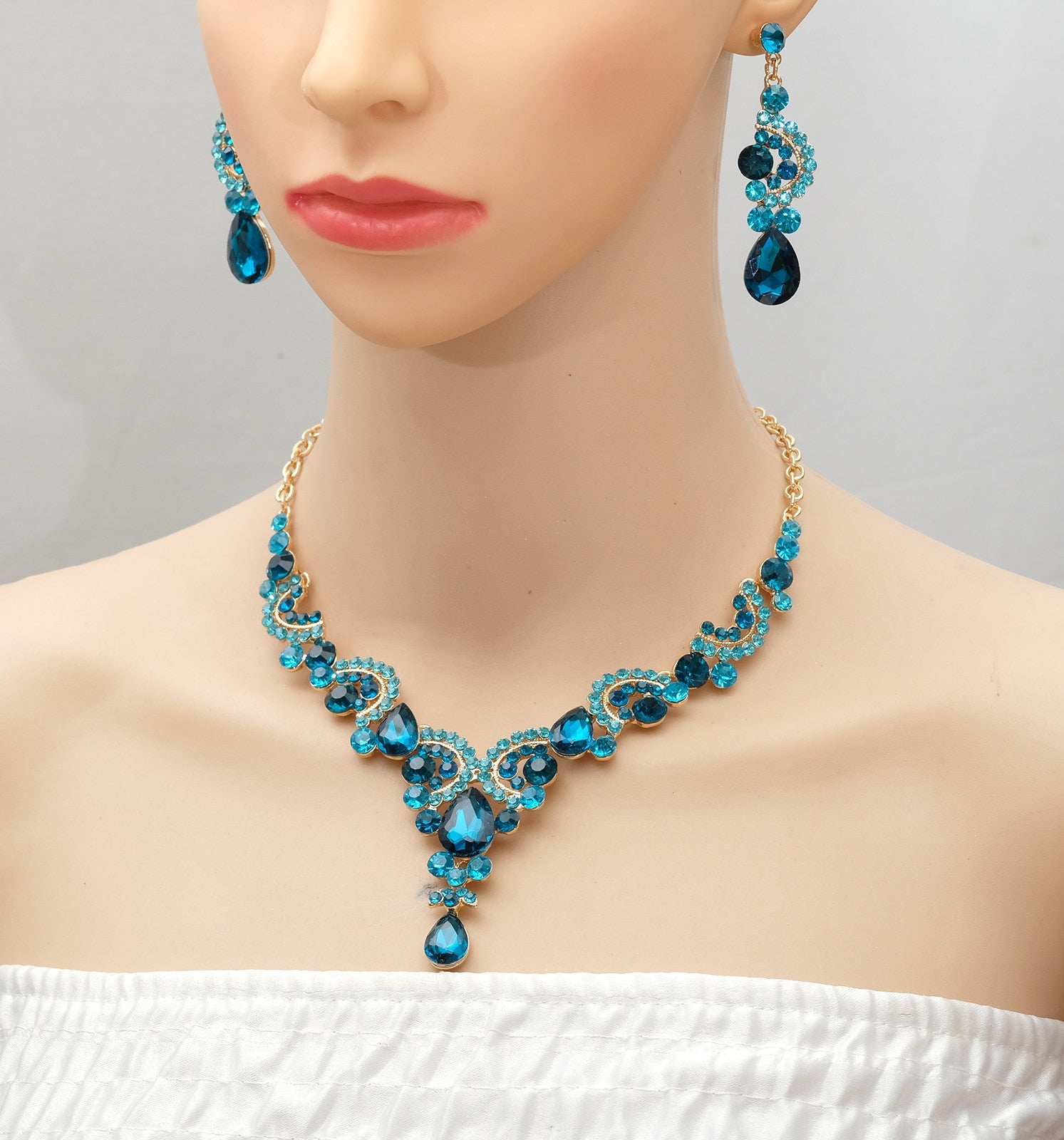 Luxury Crystal Earrings Necklace Bridal Wedding Jewelry Set