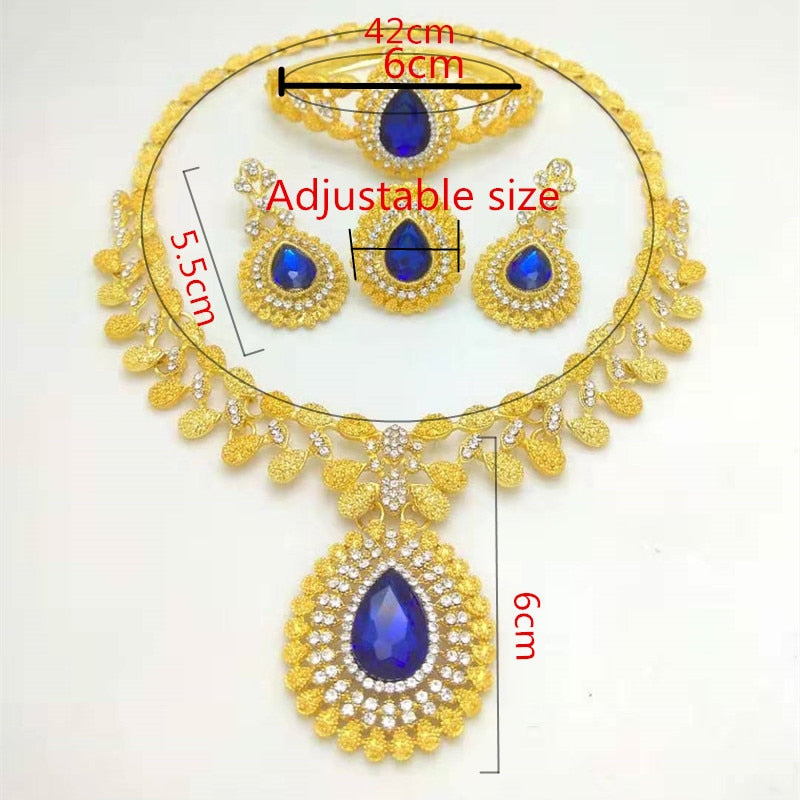African Fashion Bridal Dubai Gold-Color Crystal Jewelry Sets