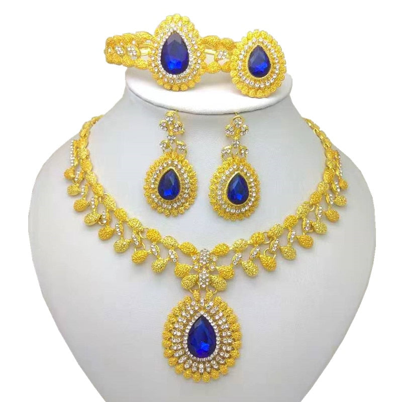 African Fashion Bridal Dubai Gold-Color Crystal Jewelry Sets