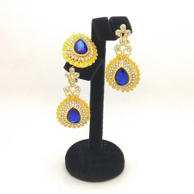 African Fashion Bridal Dubai Gold-Color Crystal Jewelry Sets