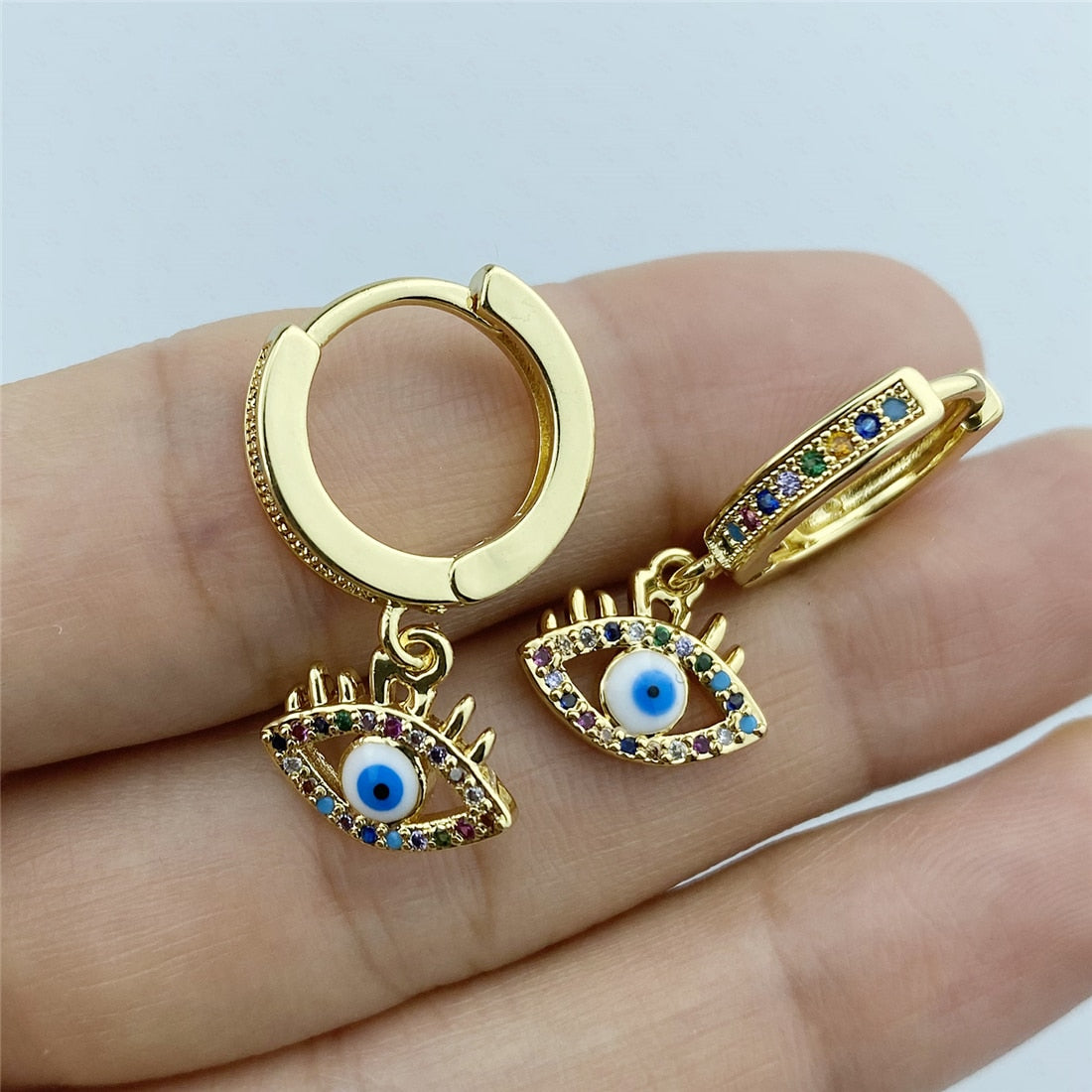 Fashion Gold Color Blue Evil Eye Hoop Earrings