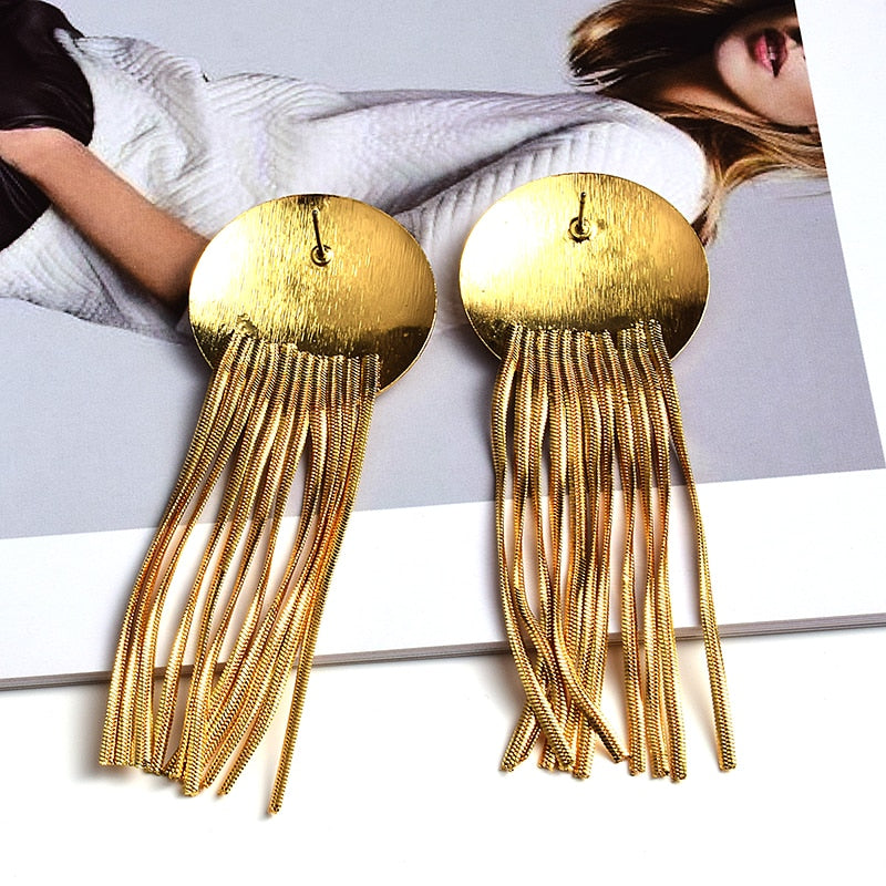 New Arrival Long Gold Metal Chain Tassel Earrings