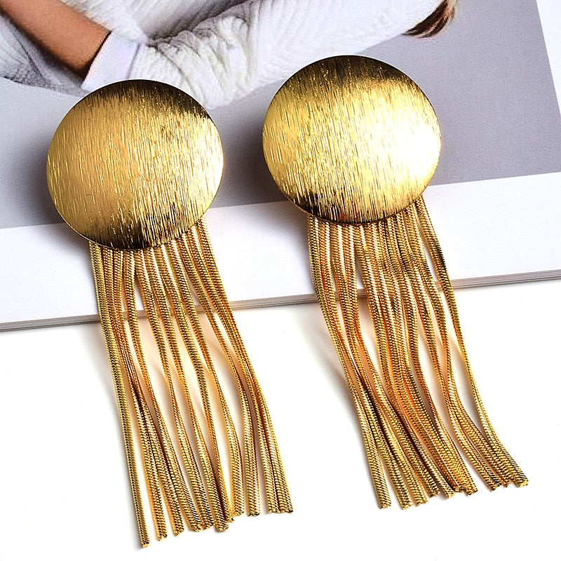 New Arrival Long Gold Metal Chain Tassel Earrings