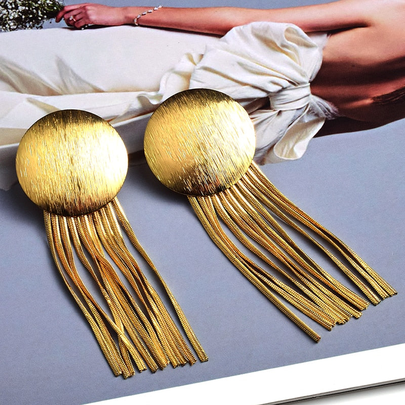 New Arrival Long Gold Metal Chain Tassel Earrings