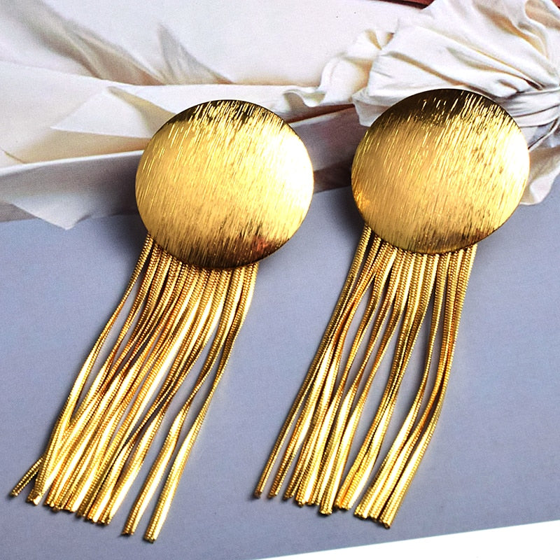 New Arrival Long Gold Metal Chain Tassel Earrings