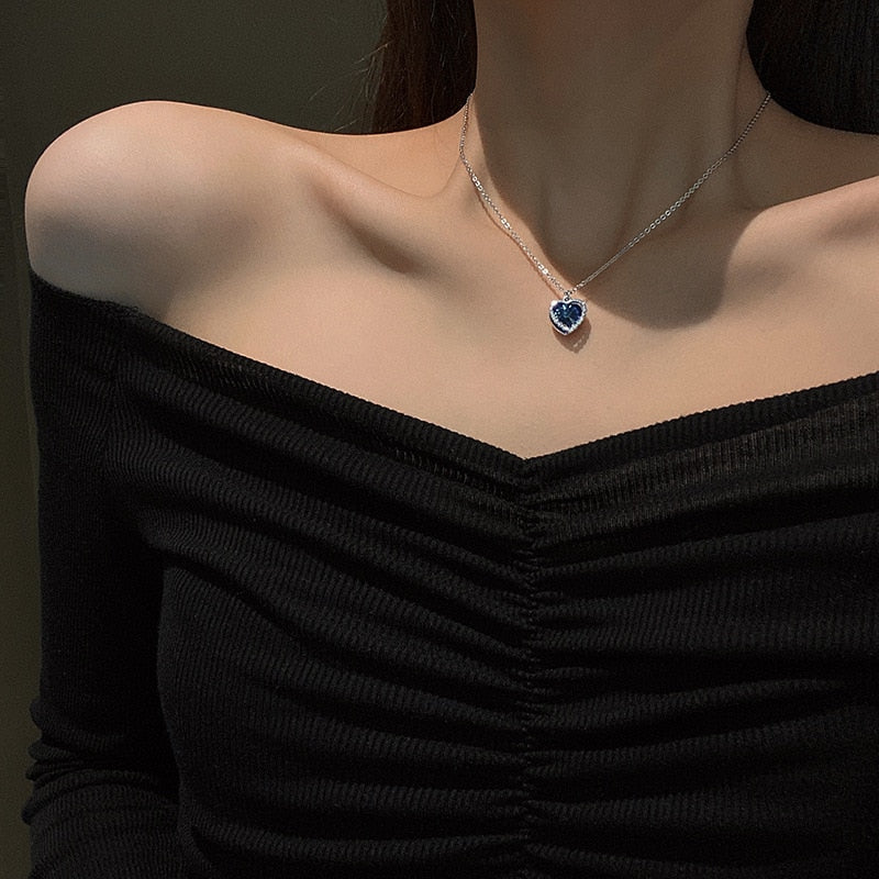 Korean New Exquisite Blue Crystal Necklace