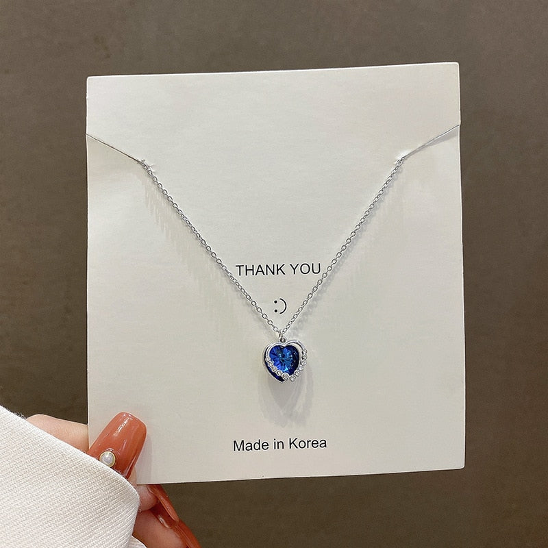 Korean New Exquisite Blue Crystal Necklace