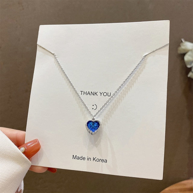 Korean New Exquisite Blue Crystal Necklace