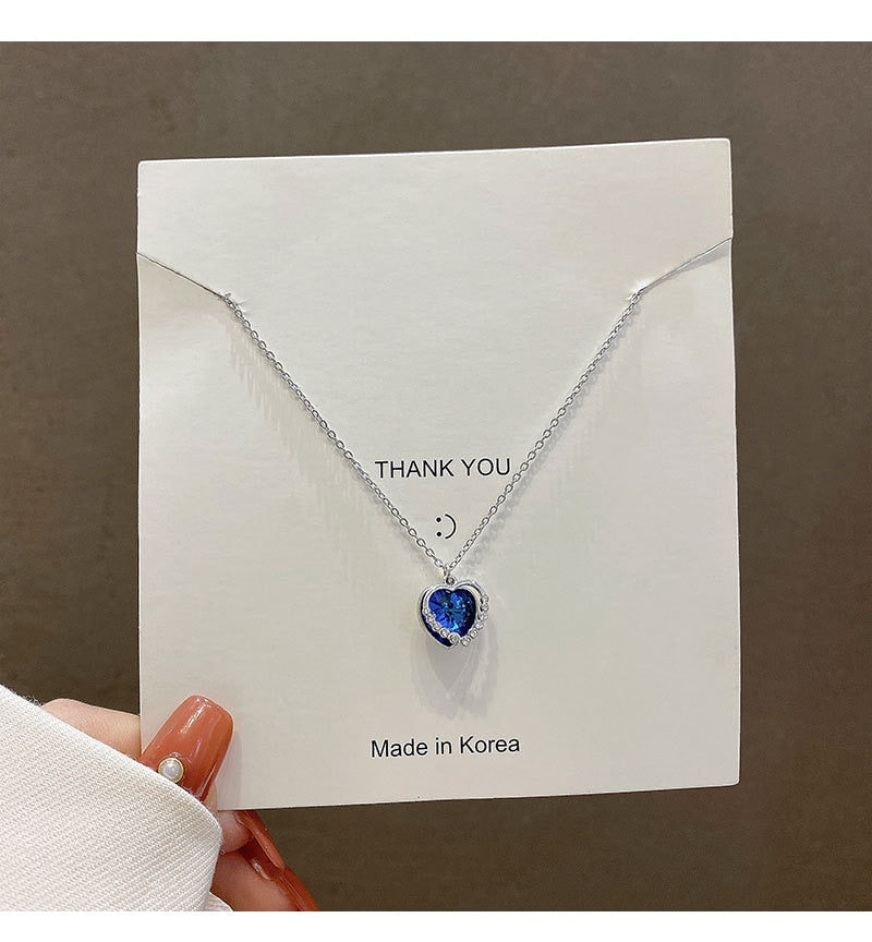 Korean New Exquisite Blue Crystal Necklace