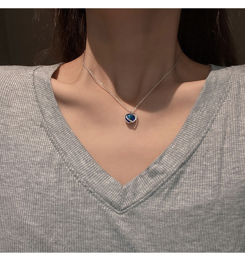 Korean New Exquisite Blue Crystal Necklace