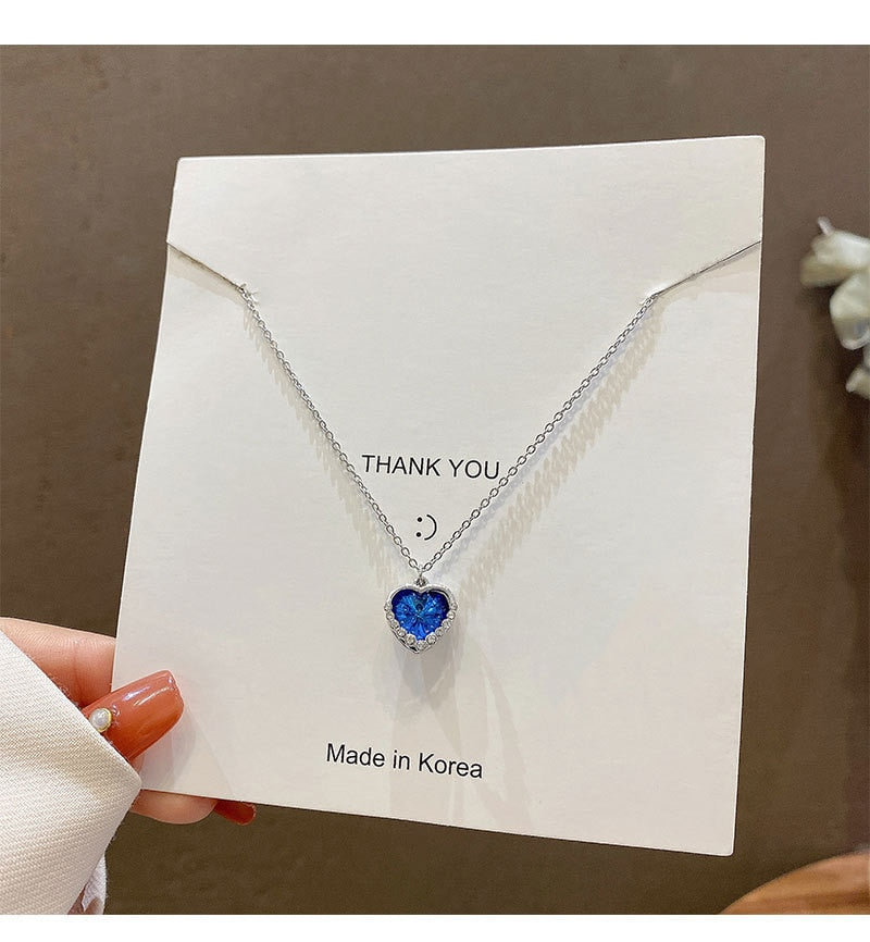 Korean New Exquisite Blue Crystal Necklace