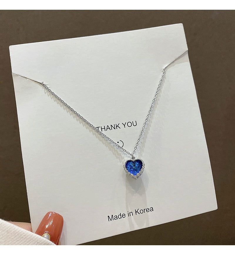 Korean New Exquisite Blue Crystal Necklace