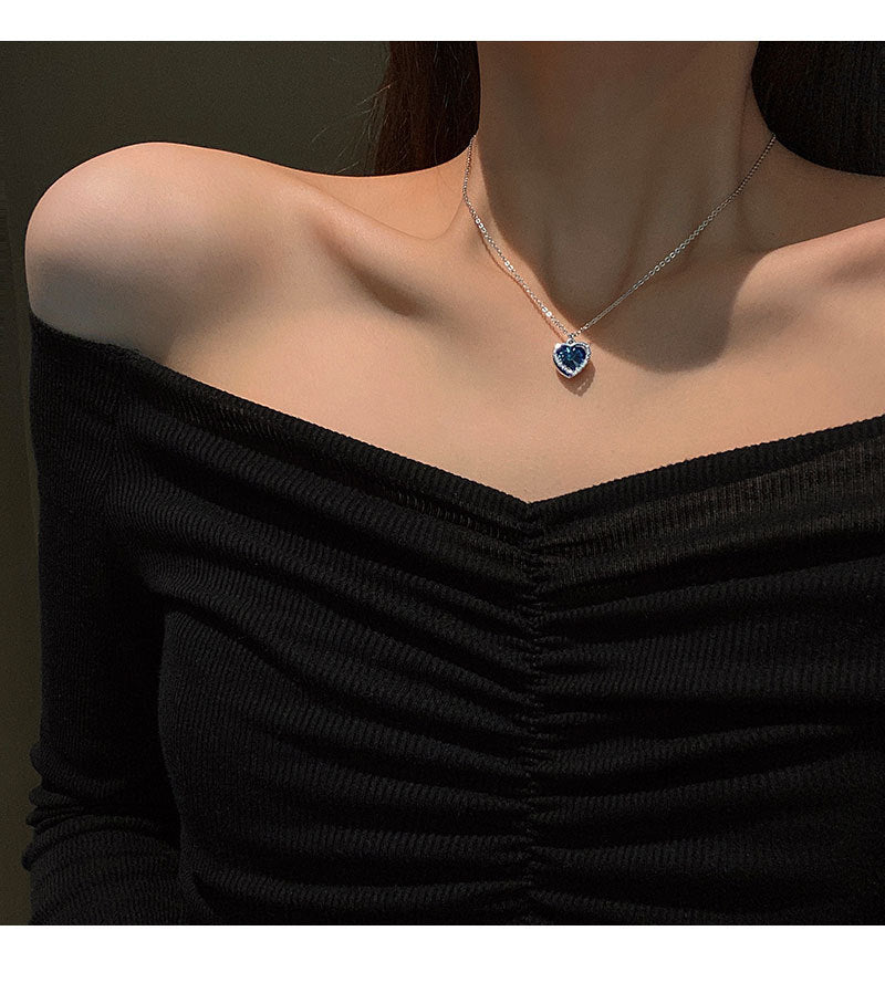 Korean New Exquisite Blue Crystal Necklace
