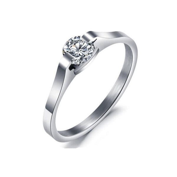 Luxury Rhinestone Women Finger Ring 316L Stainless Steel Wedding Ring