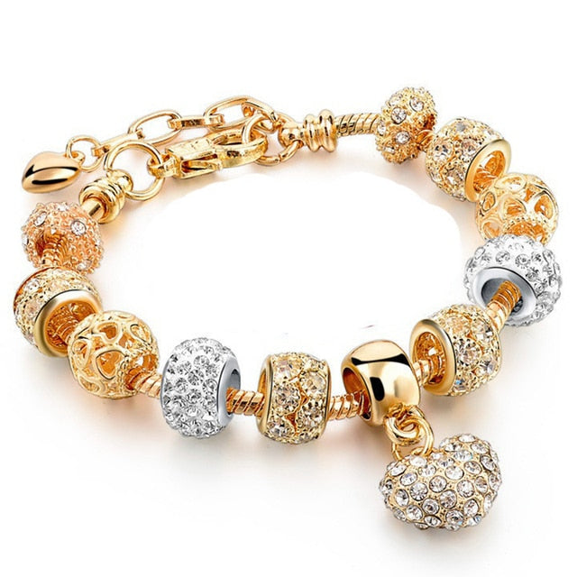 Crystal Heart Beads  Gold Color Snake Chain Bracelets