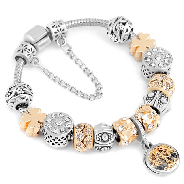 Crystal Heart Beads  Gold Color Snake Chain Bracelets